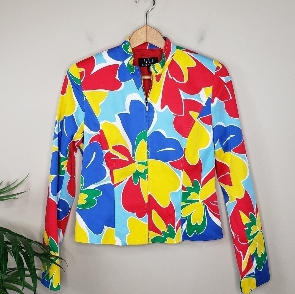 David Meister | Colorful Floral Zip Front Jacket Size 6
